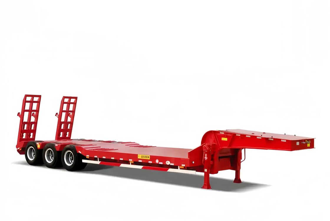 CIMC 3 Axle LowBed Semi Trailer 트럭 트레일러 트랜스포트 장비 수력 승강기 낮은 소년 트레일러 FUWA Axle Heavy Dut